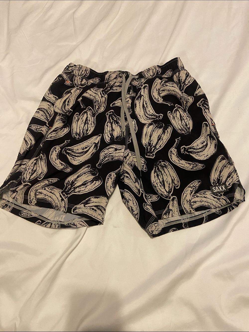 Saxx Black Swim Shorts with Cream Banana Print
